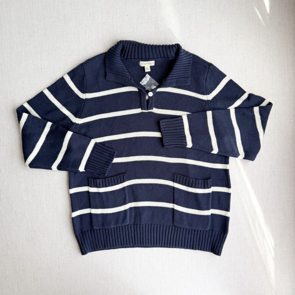 Appleseeds navy blue white striped sweater size‎ L